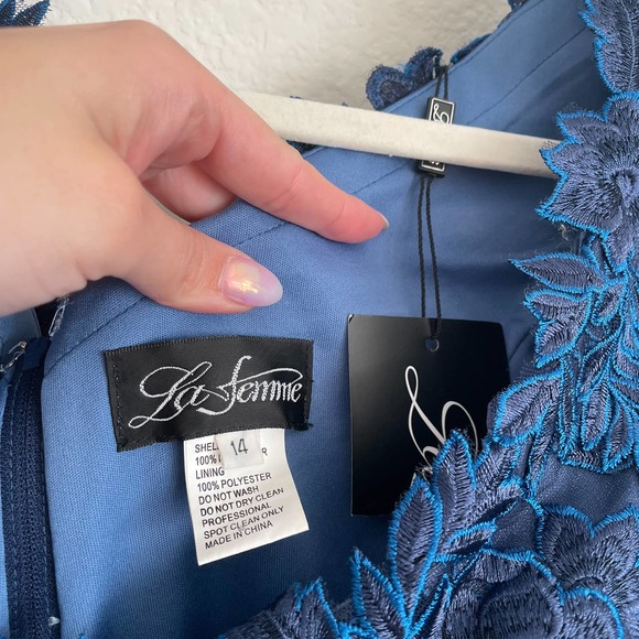 La Femme Midnight Blue Lace Midi Dress - Picture 9 of 14